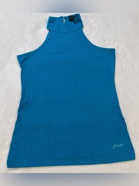 Guess Teal Blue Polka Dot Halter Tank
